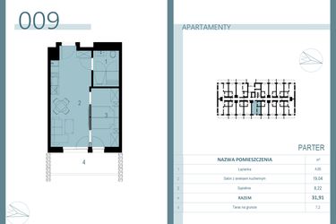 Rzut - Mieszkanie na sprzedaż 1 pokój o powierzchni 32,28 m² - numer 009 w Linea Mare Mrzeżyno