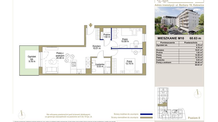 Rzut - Mieszkanie na sprzedaż 3 pokoje o powierzchni 60,63 m² - numer M10 w Barbary 19