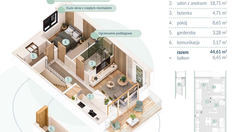 Rzut - Mieszkanie na sprzedaż 2 pokoje o powierzchni 44,61 m² - numer B.4.2 w Enklawa