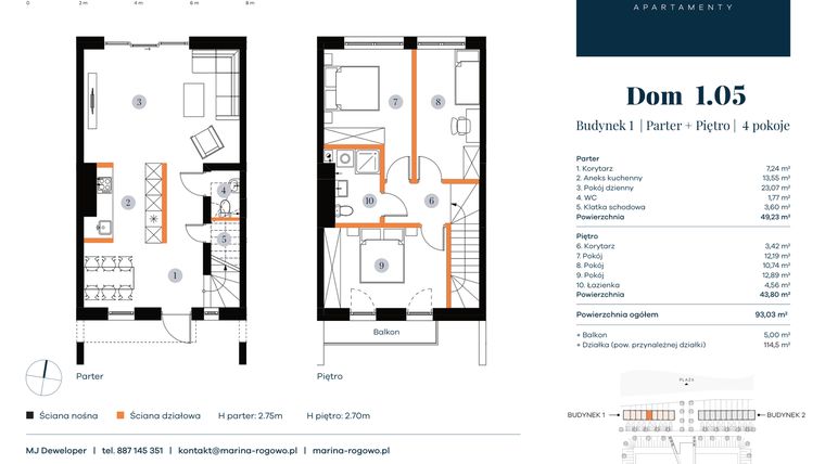 Rzut - Dom na sprzedaż 4 pokoje o powierzchni 93,03 m² - numer 1.05 w Apartamenty Marina Rogowo