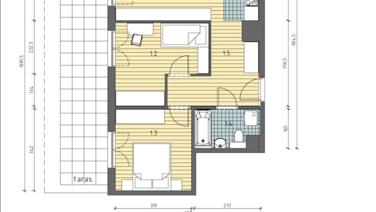 Rzut - Mieszkanie na sprzedaż 3 pokoje o powierzchni 56,46 m² - numer 2.3/1 w AL. Lipowa