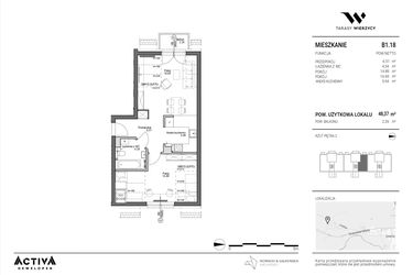 Rzut - Mieszkanie na sprzedaż 2 pokoje o powierzchni 48,37 m² - numer B1.18 w Tarasy Wierzycy