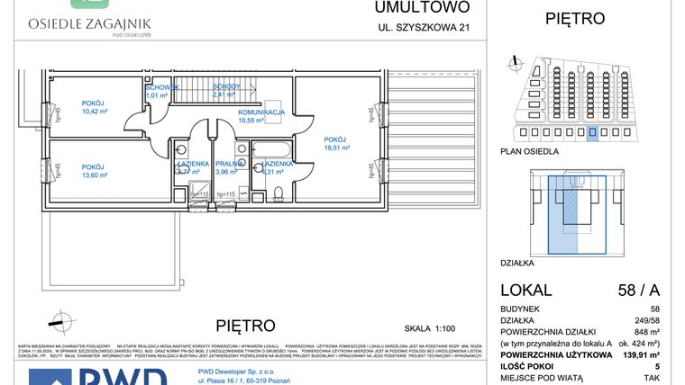 Rzut - Dom na sprzedaż 5 pokoi o powierzchni 139,91 m² - numer 58A w Osiedle Zagajnik etap II - bliźniaki