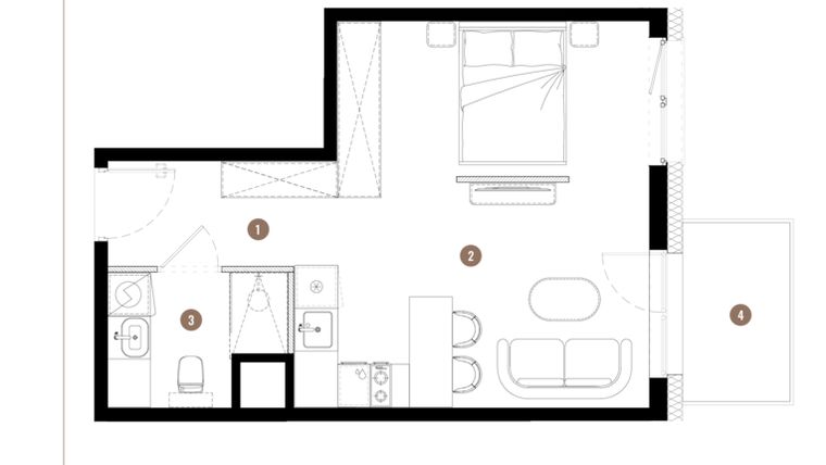 Rzut - Mieszkanie na sprzedaż 1 pokój o powierzchni 33,26 m² - numer C3.02.05 w Apartamenty Reytana