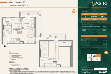 Rzut - Mieszkanie na sprzedaż 1 pokój o powierzchni 80,99 m² - numer A.16 w Aalto