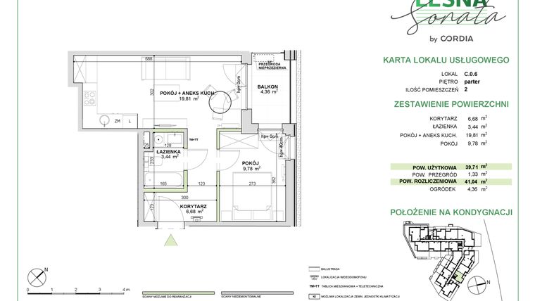 Rzut - Lokal użytkowy na sprzedaż 2 pokoje o powierzchni 41,08 m² - numer LU.C.0.6 w Leśna Sonata