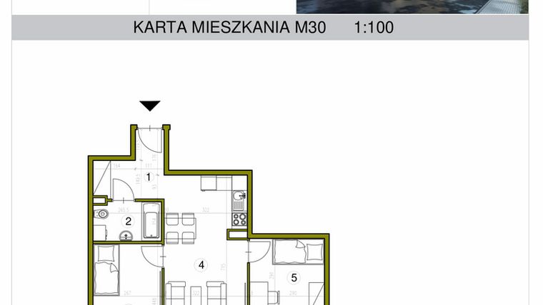 Rzut - Mieszkanie na sprzedaż 3 pokoje o powierzchni 51,56 m² - numer M30 w Kameralna Golikówka