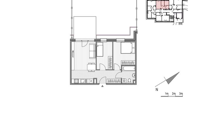Rzut - Mieszkanie na sprzedaż 3 pokoje o powierzchni 48,61 m² - numer 1.2-3 w Stawowa