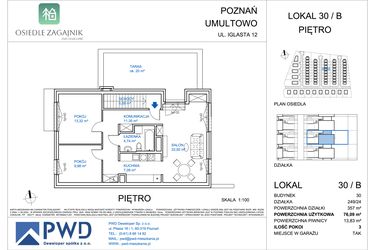 Rzut - Mieszkanie na sprzedaż 3 pokoje o powierzchni 76,09 m² - numer 30/B w Osiedle Zagajnik etap II - mieszkania