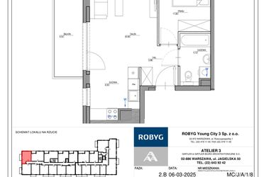 Rzut - Mieszkanie na sprzedaż 2 pokoje o powierzchni 46,18 m² - numer MC/J/A/1/8 w Modern City etap J
