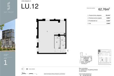 Rzut - Lokal użytkowy na sprzedaż 1 pokój o powierzchni 62,76 m² - numer LU12 w Sky Trust etap II