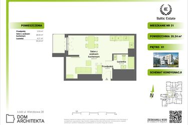 Rzut - Mieszkanie na sprzedaż 1 pokój o powierzchni 35,24 m² - numer 01.M.31 w Dom Architekta