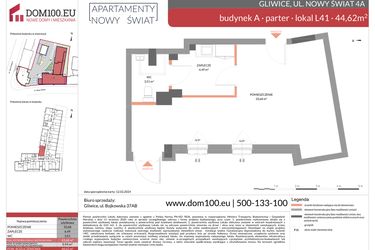 Rzut - Mieszkanie na sprzedaż 1 pokój o powierzchni 44,62 m² - numer L41 w Apartamenty Nowy Świat - inwestycyjne
