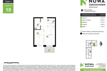 Rzut - Mieszkanie na sprzedaż 2 pokoje o powierzchni 41,01 m² - numer M10 w Nowa Częstochowa Mościckiego