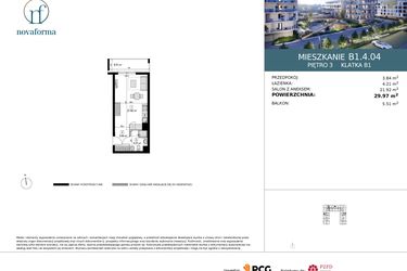 Rzut - Mieszkanie na sprzedaż 1 pokój o powierzchni 29,97 m² - numer B1.4.04 w Novaforma II