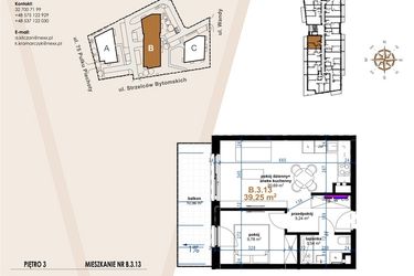 Rzut - Mieszkanie na sprzedaż 2 pokoje o powierzchni 39,25 m² - numer B.3.13 w Vanda Park