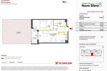 Rzut - Mieszkanie na sprzedaż 2 pokoje o powierzchni 41,28 m² - numer 213 w Miasteczko Nova Sfera 3