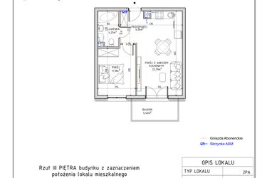 Rzut - Mieszkanie na sprzedaż 2 pokoje o powierzchni 41,88 m² - numer 39 w Harmonia bud. M3