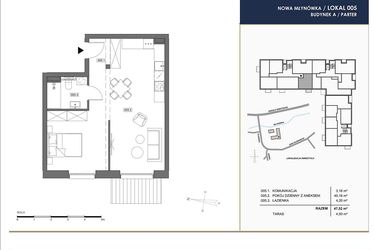 Rzut - Mieszkanie na sprzedaż 2 pokoje o powierzchni 47,52 m² - numer A.005 w Nowa Młynówka