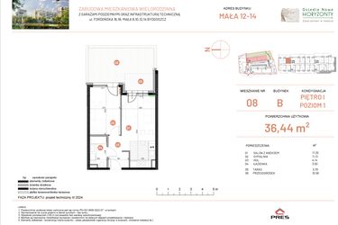 Rzut - Mieszkanie na sprzedaż 2 pokoje o powierzchni 36,44 m² - numer 12.8 w Osiedle Nowe Horyzonty etap III