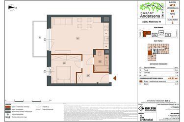 Rzut - Mieszkanie na sprzedaż 2 pokoje o powierzchni 48,32 m² - numer 3A w Ogrody Andersena