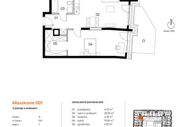 Rzut - Mieszkanie na sprzedaż 2 pokoje o powierzchni 59,04 m² - numer A.A001 w Miasto Polskich Mistrzów Olimpijskich II