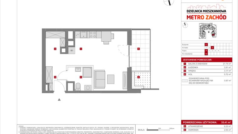 Rzut - Mieszkanie na sprzedaż 1 pokój o powierzchni 35,41 m² - numer E.74 w Dzielnica Mieszkaniowa Metro Zachód - etap 8