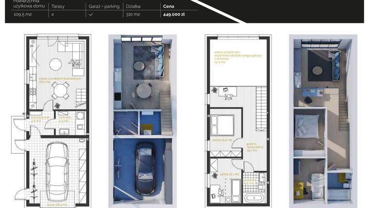 Rzut - Dom na sprzedaż 3 pokoje o powierzchni 109,5 m² - numer A6 w Port Jagodowo