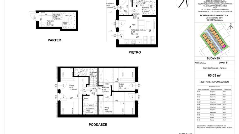 Rzut - Mieszkanie na sprzedaż 4 pokoje o powierzchni 65,03 m² - numer 1B w Osiedle Ogrodowa