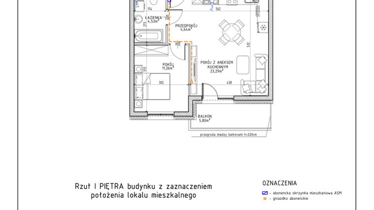 Rzut - Mieszkanie na sprzedaż 2 pokoje o powierzchni 43,72 m² - numer 16 w Osiedle Foresto