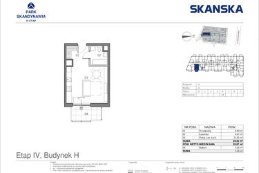 Rzut - Mieszkanie na sprzedaż 1 pokój o powierzchni 29,52 m² - numer HA0424 w Park Skandynawia V