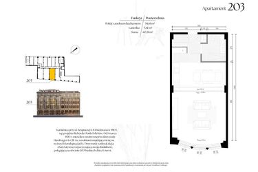 Rzut - Mieszkanie na sprzedaż 1 pokój o powierzchni 60,31 m² - numer G2/3 – 203 w Krupnicza 6/8