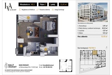 Rzut - Mieszkanie na sprzedaż 1 pokój o powierzchni 51,45 m² - numer M3.3 w La Vie Art