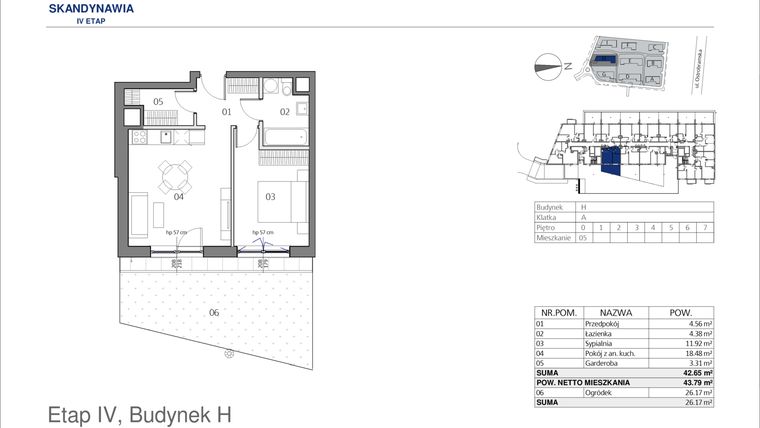 Rzut - Mieszkanie na sprzedaż 2 pokoje o powierzchni 42,96 m² - numer HA0005 w Park Skandynawia V