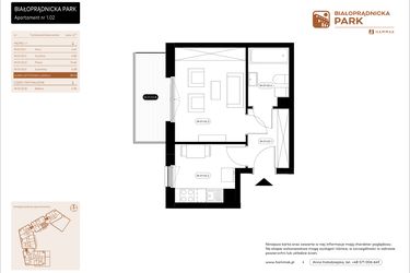 Rzut - Mieszkanie na sprzedaż 1 pokój o powierzchni 28,54 m² - numer 1.02 w Białoprądnicka Park