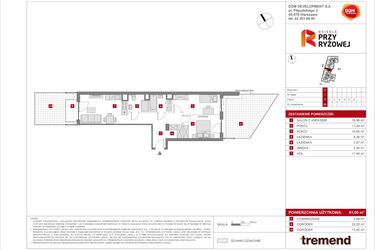 Rzut - Mieszkanie na sprzedaż 3 pokoje o powierzchni 61 m² - numer E.68 w Osiedle Przy Ryżowej etap II