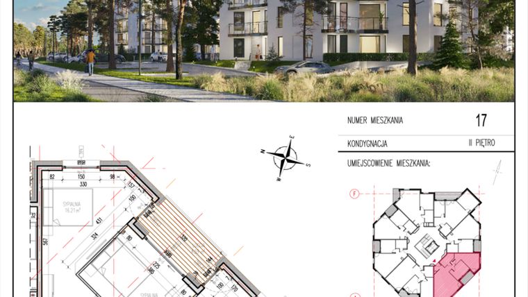 Rzut - Mieszkanie na sprzedaż 3 pokoje o powierzchni 68,09 m² - numer 17 w Grasera 12