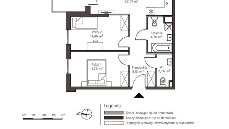 Rzut - Mieszkanie na sprzedaż 3 pokoje o powierzchni 61,2 m² - numer 5B/6 w Nowy Goszyn