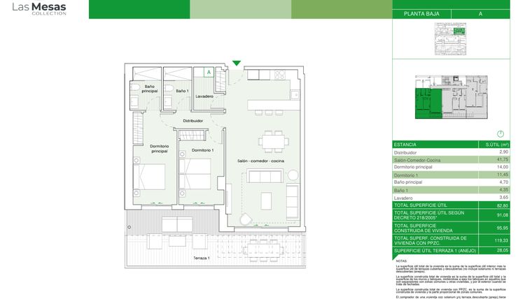 Rzut - Mieszkanie na sprzedaż 2 pokoje o powierzchni 82,8 m² - numer B2.20a w Las Mesas Collection by Bromley