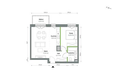 Rzut - Mieszkanie na sprzedaż 2 pokoje o powierzchni 45,52 m² - numer 1/A/2/82 w Oliwska Vita