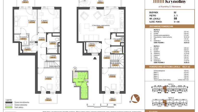 Rzut - Mieszkanie na sprzedaż 5 pokoi o powierzchni 109,31 m² - numer 08.B2 w Apartamenty Krynoliny
