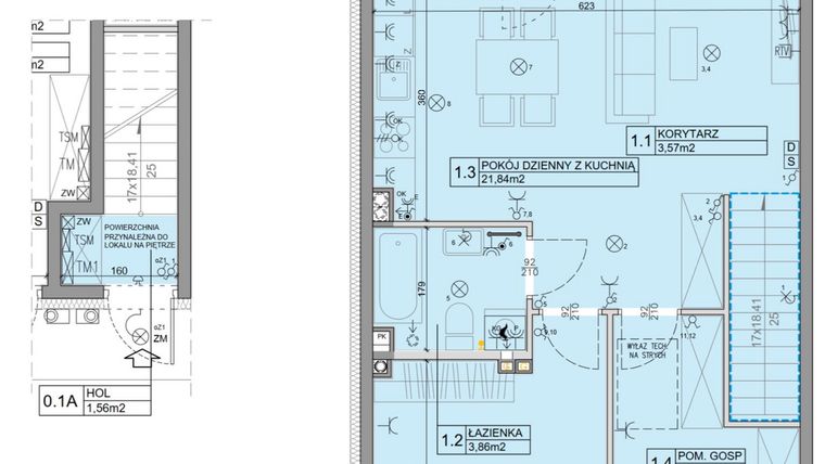 Rzut - Mieszkanie na sprzedaż 3 pokoje o powierzchni 56,07 m² - numer 74 w Manufaktura Marki 2 etap III