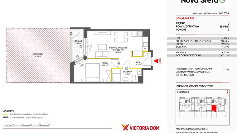 Rzut - Mieszkanie na sprzedaż 2 pokoje o powierzchni 39,55 m² - numer 192 w Miasteczko Nova Sfera 3