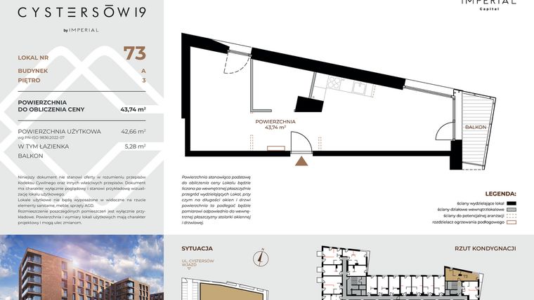 Rzut - Mieszkanie na sprzedaż 1 pokój o powierzchni 43,74 m² - numer 73 w Cystersów 19 - lokale inwestycyjne