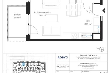 Rzut - Mieszkanie na sprzedaż 1 pokój o powierzchni 34,77 m² - numer J.2M14 w Nadmotławie Apartments etap J