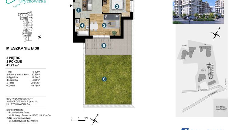 Rzut - Mieszkanie na sprzedaż 2 pokoje o powierzchni 41,79 m² - numer B38 w Kapelanka-Pychowicka Etap III