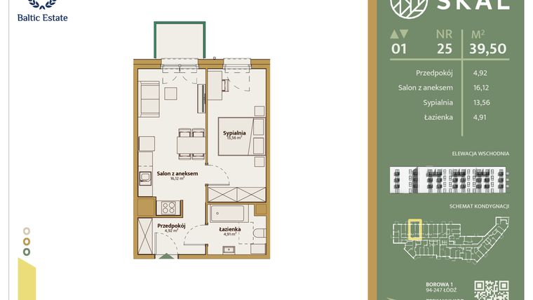 Rzut - Mieszkanie na sprzedaż 2 pokoje o powierzchni 39,5 m² - numer M.25 w Skal