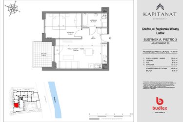 Rzut - Mieszkanie na sprzedaż 2 pokoje o powierzchni 45,05 m² - numer A33 w Kapitanat A