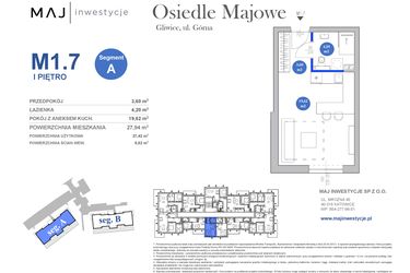 Rzut - Mieszkanie na sprzedaż 1 pokój o powierzchni 27,42 m² - numer M1.7 w Osiedle Majowe 2.0 etap II