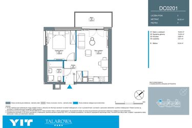 Rzut - Mieszkanie na sprzedaż 2 pokoje o powierzchni 36,5 m² - numer DC0201 w Talarowa Park II